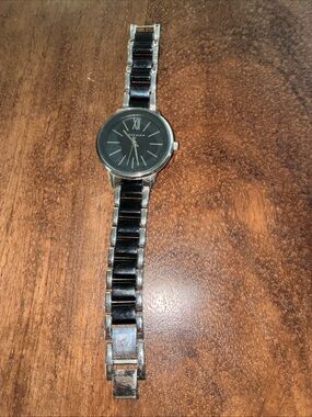 Anne Klein Black and Silver Round Dial Bracelet Watch